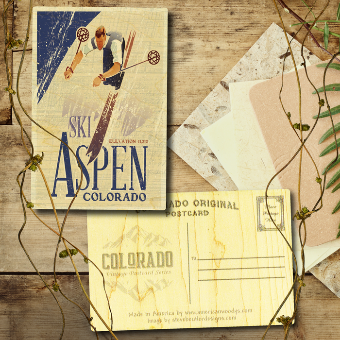 Aspen Drop in Skier Postcard