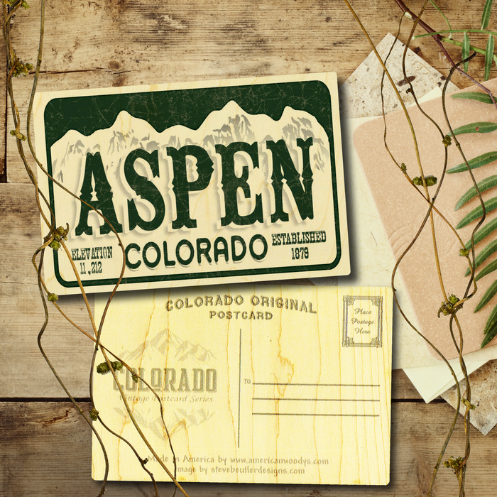 Aspen License Plate Postcard