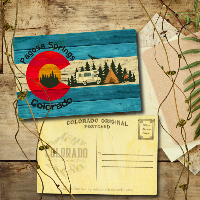 Pagosa Springs Blue Camping Flag Postcard