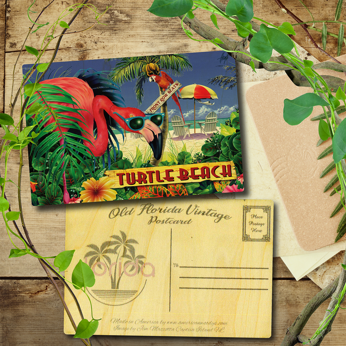 Turtle Beach Flamingo Postcard