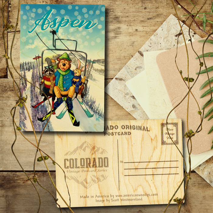 Aspen Rascals Skiing Postcard